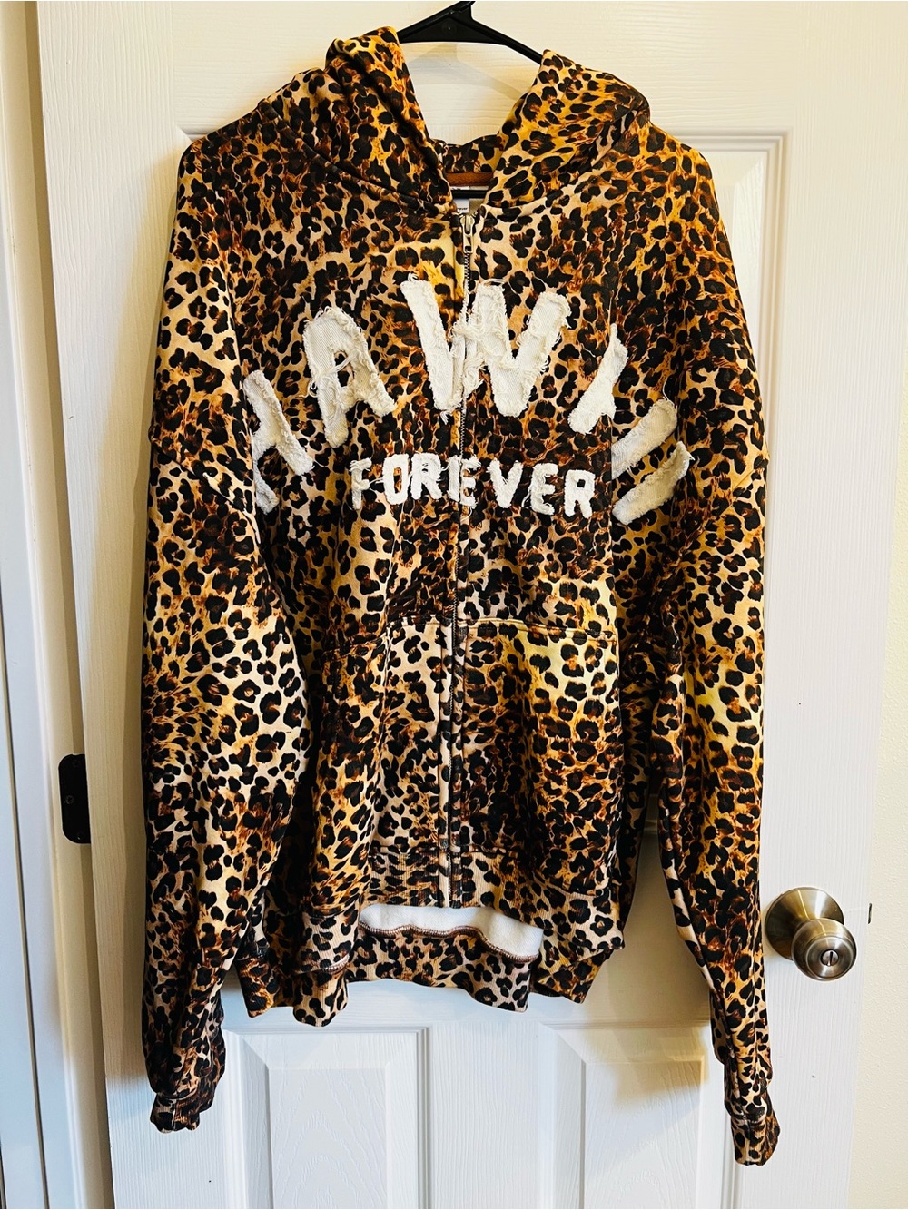 Leopard Zip-Up Hoodie Sweater in Brown - Forever Accent